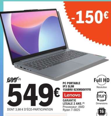 PC PORTABLE IP3 SLIM 15ABR8 82XM00VYFR