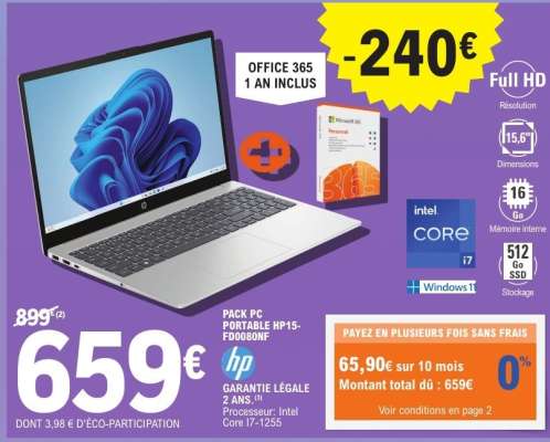 PACK PC PORTABLE HP15-FD0080NF