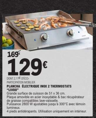 PLANCHA ÉLECTRIQUE INOX 2 THERMOSTATS "LIVOO"