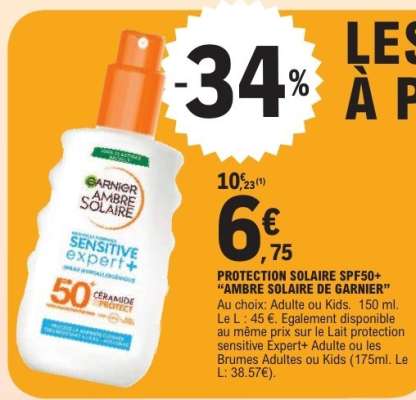 PROTECTION SOLAIRE SPF50+ “AMBRE SOLAIRE DE GARNIER”