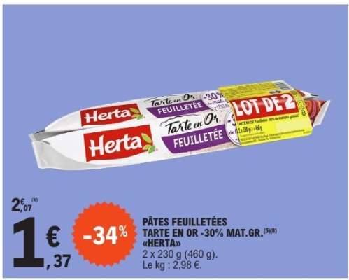 PÂTES FEUILLETÉES TARTE EN OR -30% MAT.GR. «HERTA»