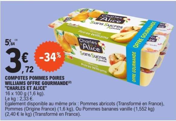 COMPOTES POMMES POIRES WILLIAMS OFFRE GOURMANDE "CHARLES ET ALICE"