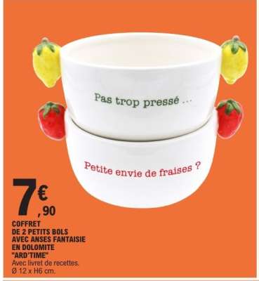 COFFRET DE 2 PETITS BOLS AVEC ANSES FANTAISIE EN DOLOMITE "ARD'TIME"