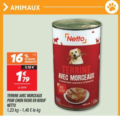 Terrine avec morceaux pour chien riche en boeuf Netto
