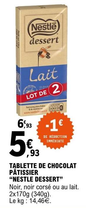 Tablette de Chocolat Patissier 'Nestlé Dessert'