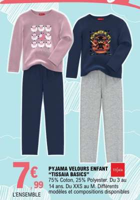 PYJAMA VELOURS ENFANT "TISSAIA BASICS"