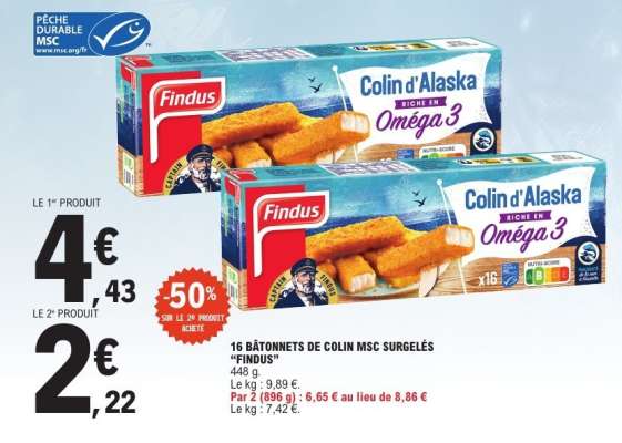 16 BÂTONNETS DE COLIN MSC SURGELÉS 'FINDUS'