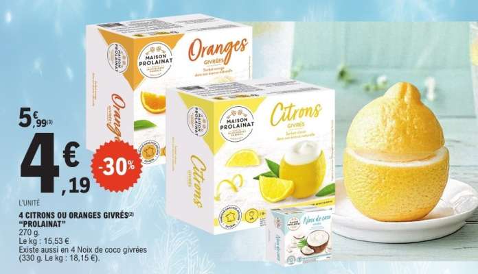 4 Citrons ou Oranges Givrées "Prolinat"