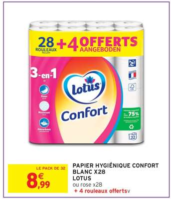 PAPIER HYGIÉNIQUE CONFORT BLANC X28 LOTUS