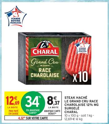 STEAK HACHÉ LE GRAND CRU RACE CHAROLAISE 12% MG SURGELÉ CHARAL