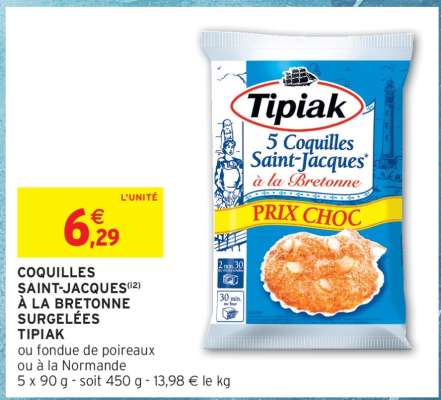 TIPIAK COQUILLES SAINT-JACQUES À LA BRETONNE SURGELÉES