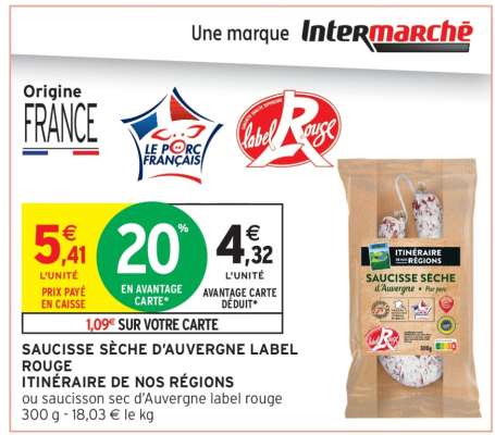 SAUCISSE SÈCHE D'AUVERGNE LABEL ROUGE