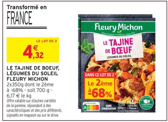 LE TAJINE DE BOEUF, LÉGUMES DU SOLEIL FLEURY MICHON