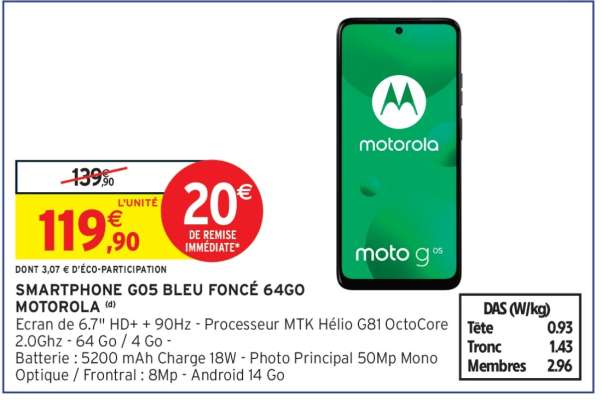 SMARTPHONE G05 BLEU FONCÉ 64GO MOTOROLA