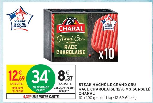 STEAK HACHÉ LE GRAND CRU RACE CHAROLAISE 12% MG SURGELÉ CHARAL