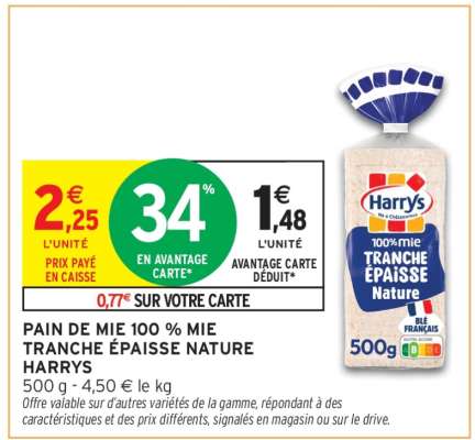Pain de mie 100% mie tranche épaisse nature Harrys
