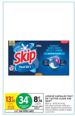 LESSIVE CAPSULES TOUT EN 1 ACTIVE CLEAN X38 SKIP