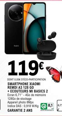SMARTPHONE XIAOMI REMDI A3 128 GO + ECOUTEURS MI BASICS 2