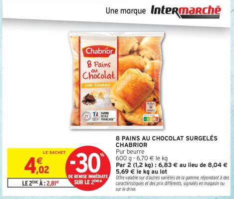 8 PAINS AU CHOCOLAT SURGELÉS CHABRIOR