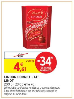 LINDOR CORNET LAIT LINDT