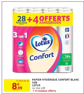 PAPIER HYGIÉNIQUE CONFORT BLANC X28 LOTUS