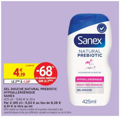 GEL DOUCHE NATURAL PREBIOTIC HYPOALLERGÉNIQUE SANEX