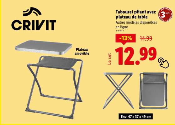 Tabouret pliant avec plateau de table