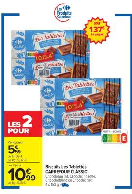 Biscuits Les Tablettes CARREFOUR CLASSIC'