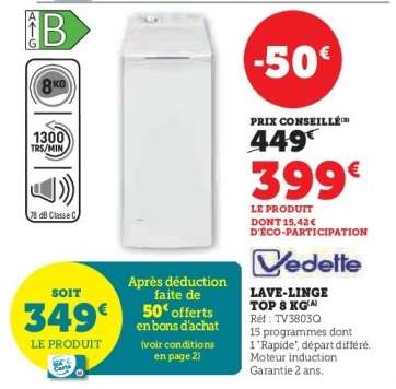 Vedette Lave-linge Top 8 kg