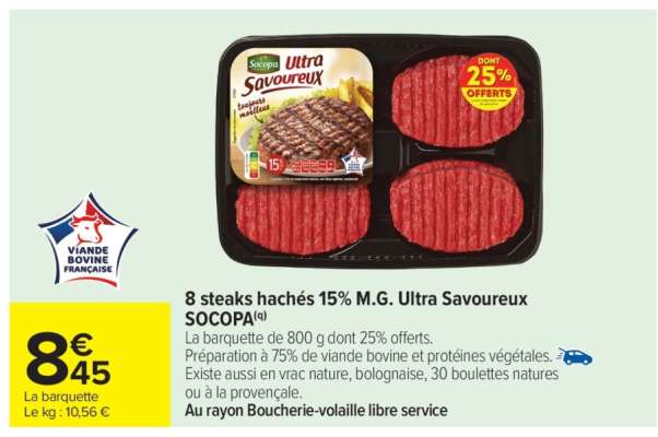8 steaks hachés 15% M.G. Ultra Savoureux SOCOPA