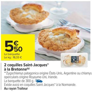 2 coquilles Saint-Jacques* à la bretonne