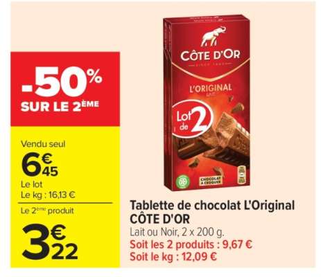 Tablette de chocolat l'original CÔTE D'OR