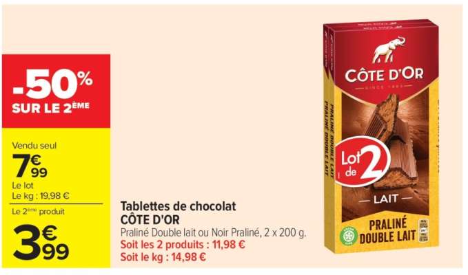 TABLETTES DE CHOCOLAT CÔTE D'OR