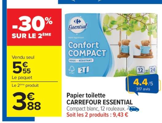 Papier toilette CARREFOUR ESSENTIAL