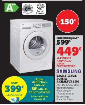 SAMSUNG SECHE-LINGE POMPE A CHALEUR 8 KG