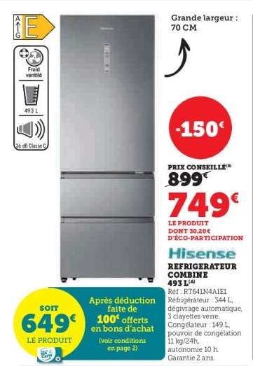 Hisense Réfrigérateur Combiné 493 L