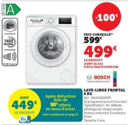 Lave-linge frontal 8 kg