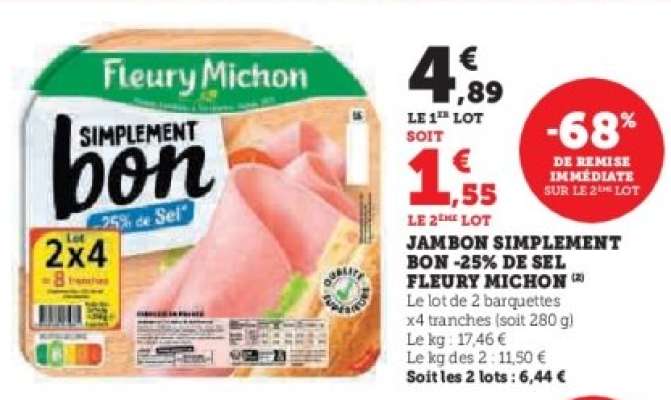 Jambon Simplement Bon -25% de Sel Fleury Michon