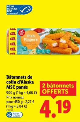 Bâtonnets de colin d'Alaska MSC panés
