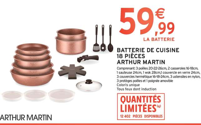 BATTERIE DE CUISINE 18 PIÈCES ARTHUR MARTIN