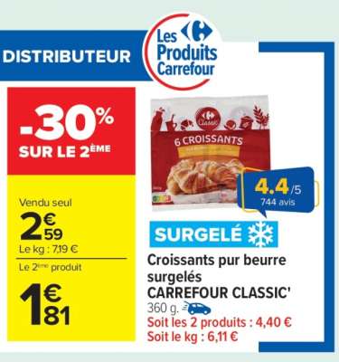 Croissants pur beurre surgelés CARREFOUR CLASSIC'