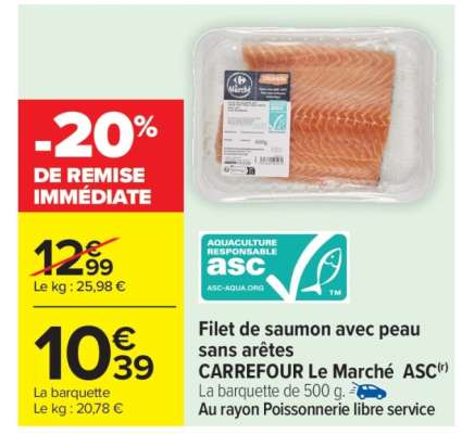 Filet de saumon avec peau sans arêtes