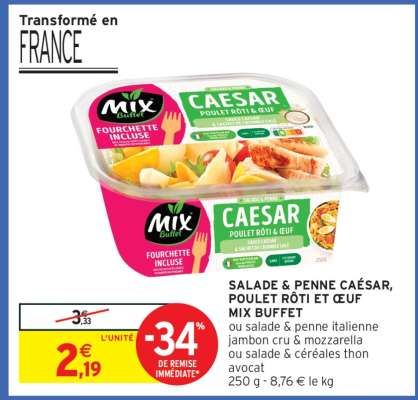 SALADE & PENNE CAÉSAR, POULET RÔTI ET ŒUF MIX BUFFET