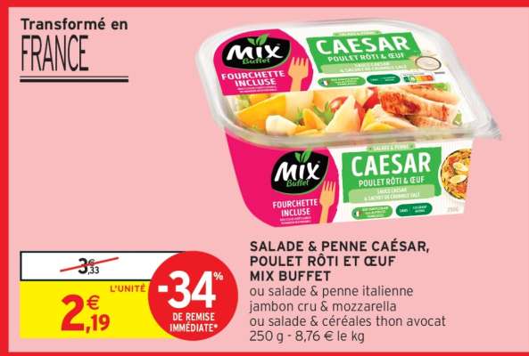 Salade & Penne César, Poulet Rôti et Œuf Mix Buffet