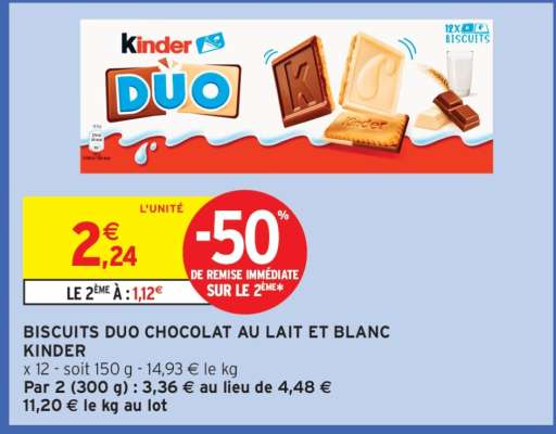 Biscuits Duo Chocolat au Lait et Blanc Kinder