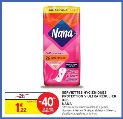 Serviettes Hygiéniques Protection V Ultra Régulier X26 Nana