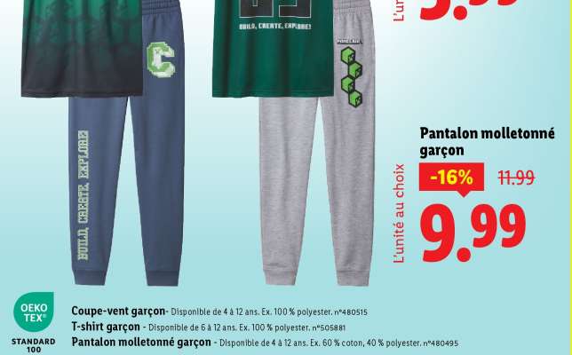 Pantalon molletonné garçon