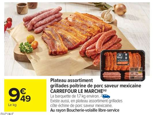 Plateau assortiment grillades poitrine de porc saveur mexicaine