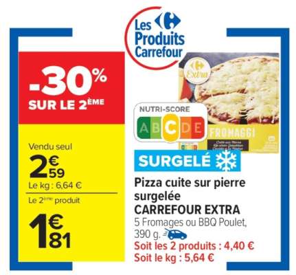 Pizza cuite sur pierre surgelée CARREFOUR EXTRA