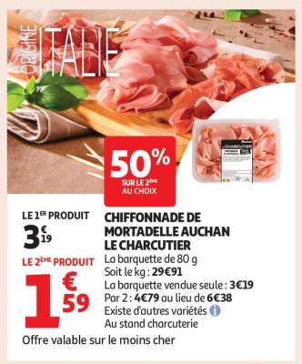 CHIFFONADE DE MORTADELLE AUCHAN LE CHARCUTIER